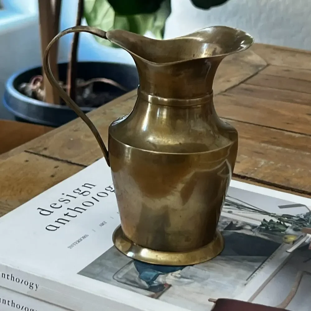 Vintage Solid Brass 6'' Tall Vase Pitcher Metalware